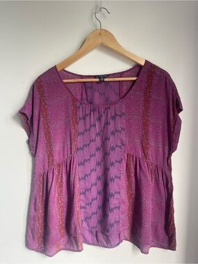American Eagle Outfitters Purple Ikat Print Babydoll Peplum Blouse Top Medium M